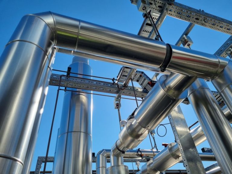 Aluminium clad pipework at West Side Place, Melbourne