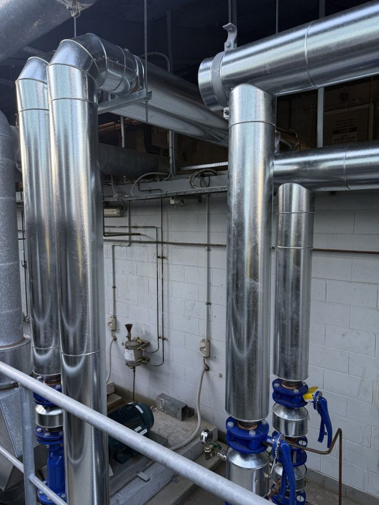 CBRE fit out: Plant room works, full acoustic wrapping to fan coil units, and CHW and HHW pipework, galv